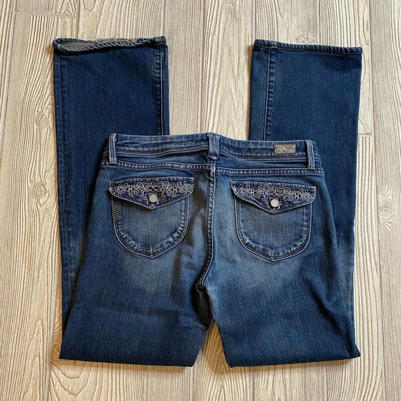 Paige Pico Bootcut Jeans Womens 30 x 30 Med Wash Sretch Made in USA Flap Pockets - Picture 8 of 12